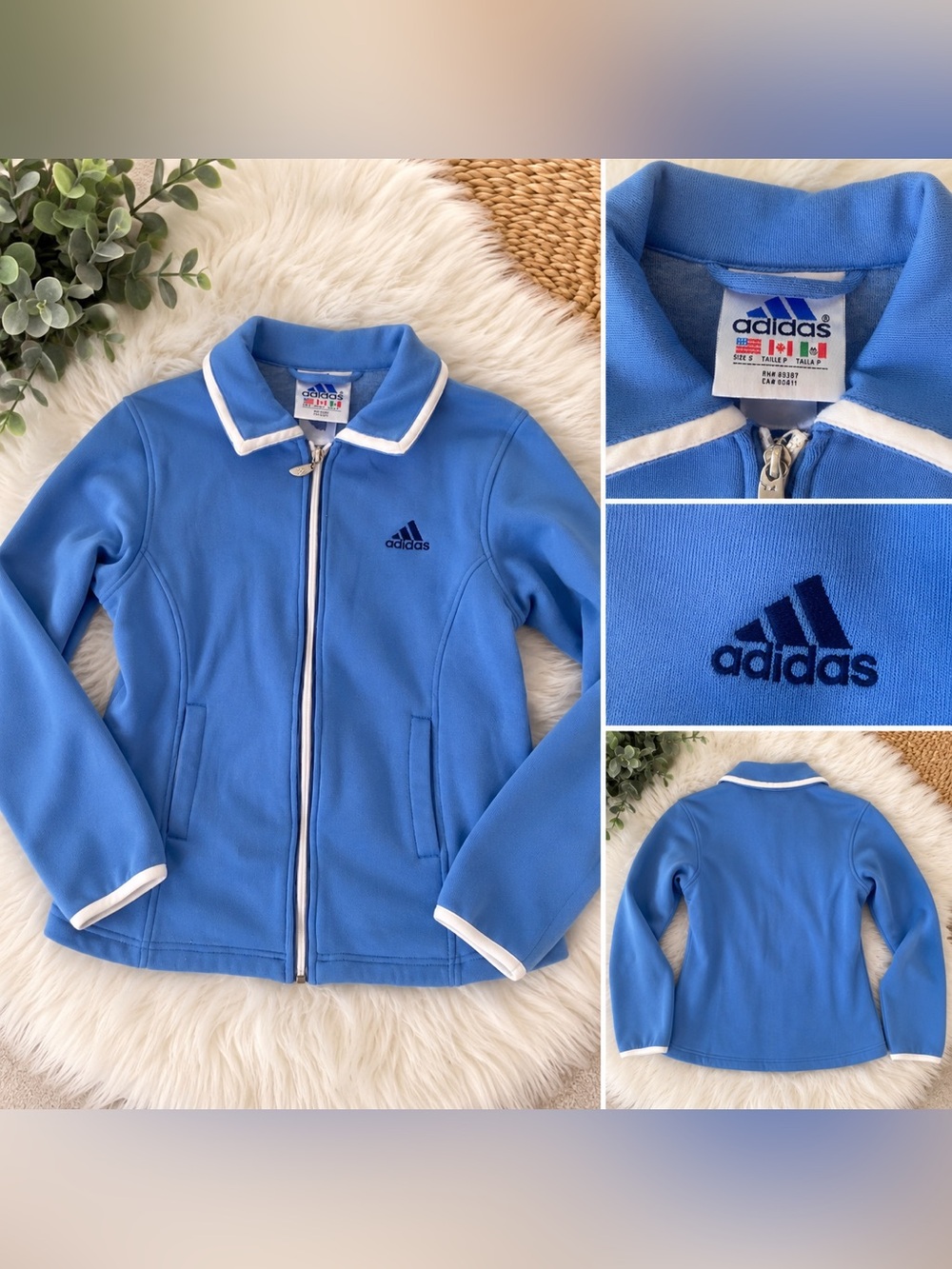 Adidas Bright Blue Kids Zip Jacket with White Trim